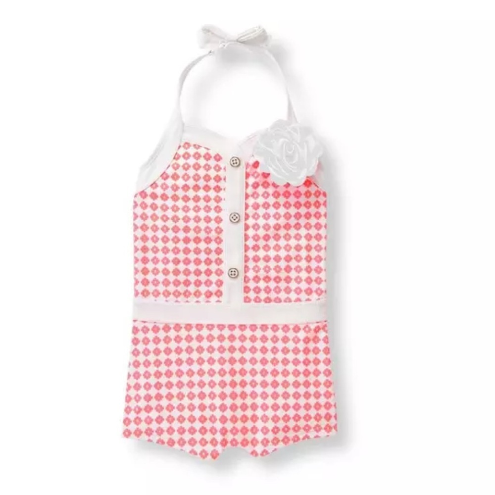 Janie & Jack Infant Pink and White Geometric One-Piece Swimsuit